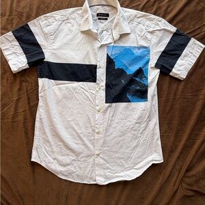 Bugatchi Men's White Shirt with Blue and Black Accents